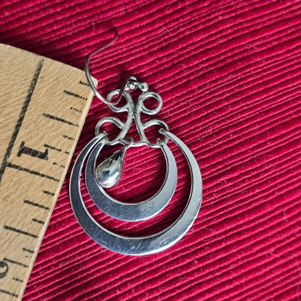 Vintage Mexico 925 Elegant Sterling Silver Dangle Earrings - Picture 6 of 6